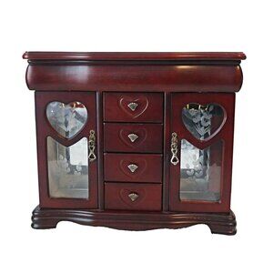 Vintage-Inspired Wooden Jewelry Box With Heart Design Revolving Necklace Holder